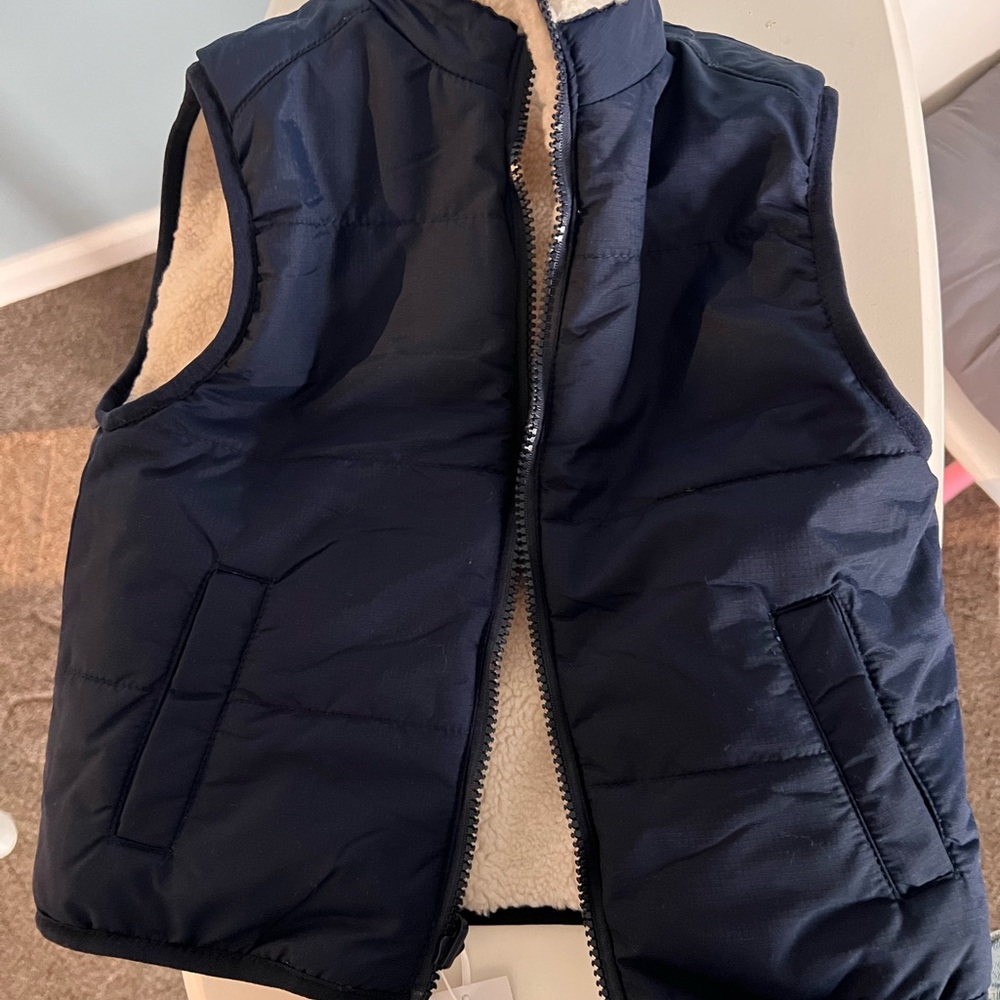 Navy Blue Puffer Vest with Cream Lining